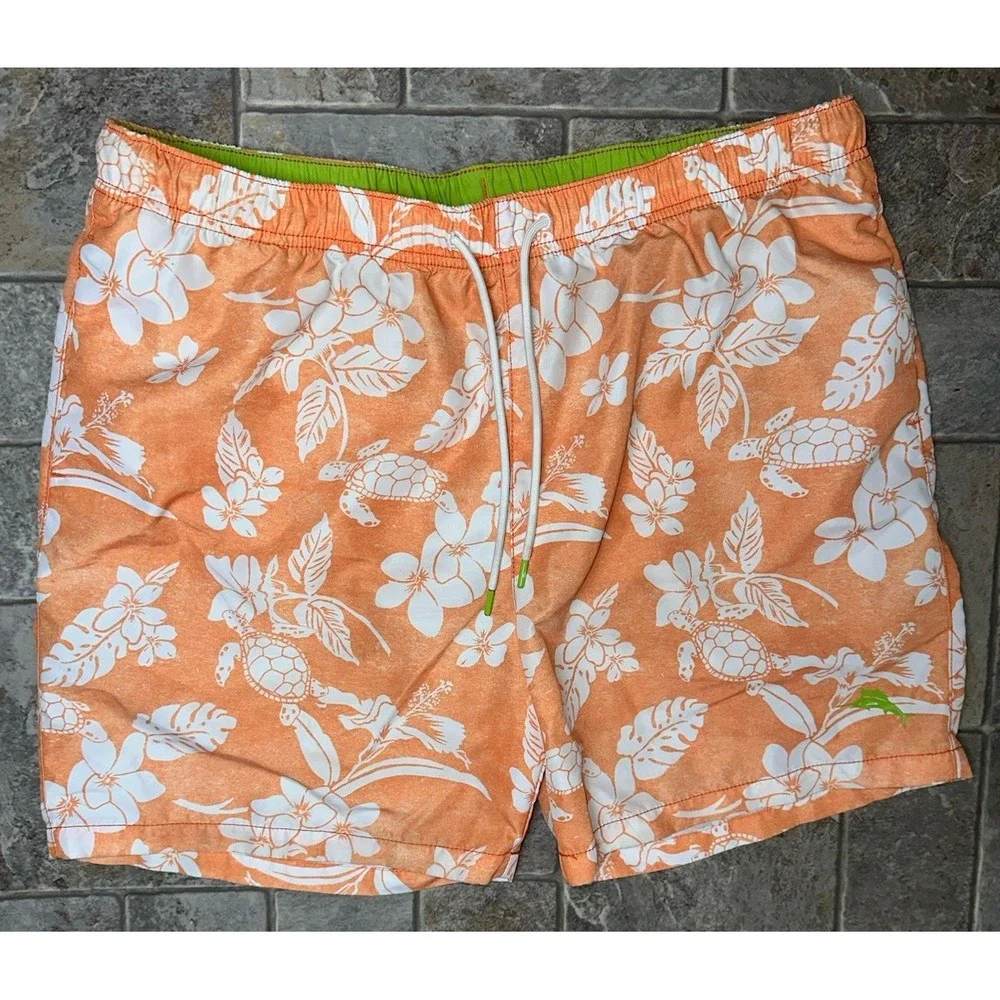 Tommy Bahama‎ XL Swim Trunks Lined Floral Hawaiian Sea Life Turtles